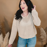Open Knit Sweater Hoodie - Taupe - Lace and Grace Boutique