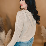 Open Knit Sweater Hoodie - Taupe - Lace and Grace Boutique