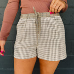 Plaid Boxer Shorts - Taupe/Mocha - Lace and Grace Boutique