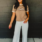 Rodeo Basic Knit Tee - Mocha/Ecru - Lace and Grace Boutique