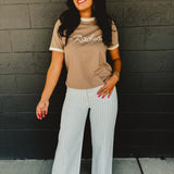 Rodeo Basic Knit Tee - Mocha/Ecru - Lace and Grace Boutique