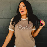 Rodeo Basic Knit Tee - Mocha/Ecru - Lace and Grace Boutique