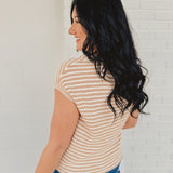 Striped Short Sleeve Pullover Sweater - Khaki - Lace and Grace Boutique