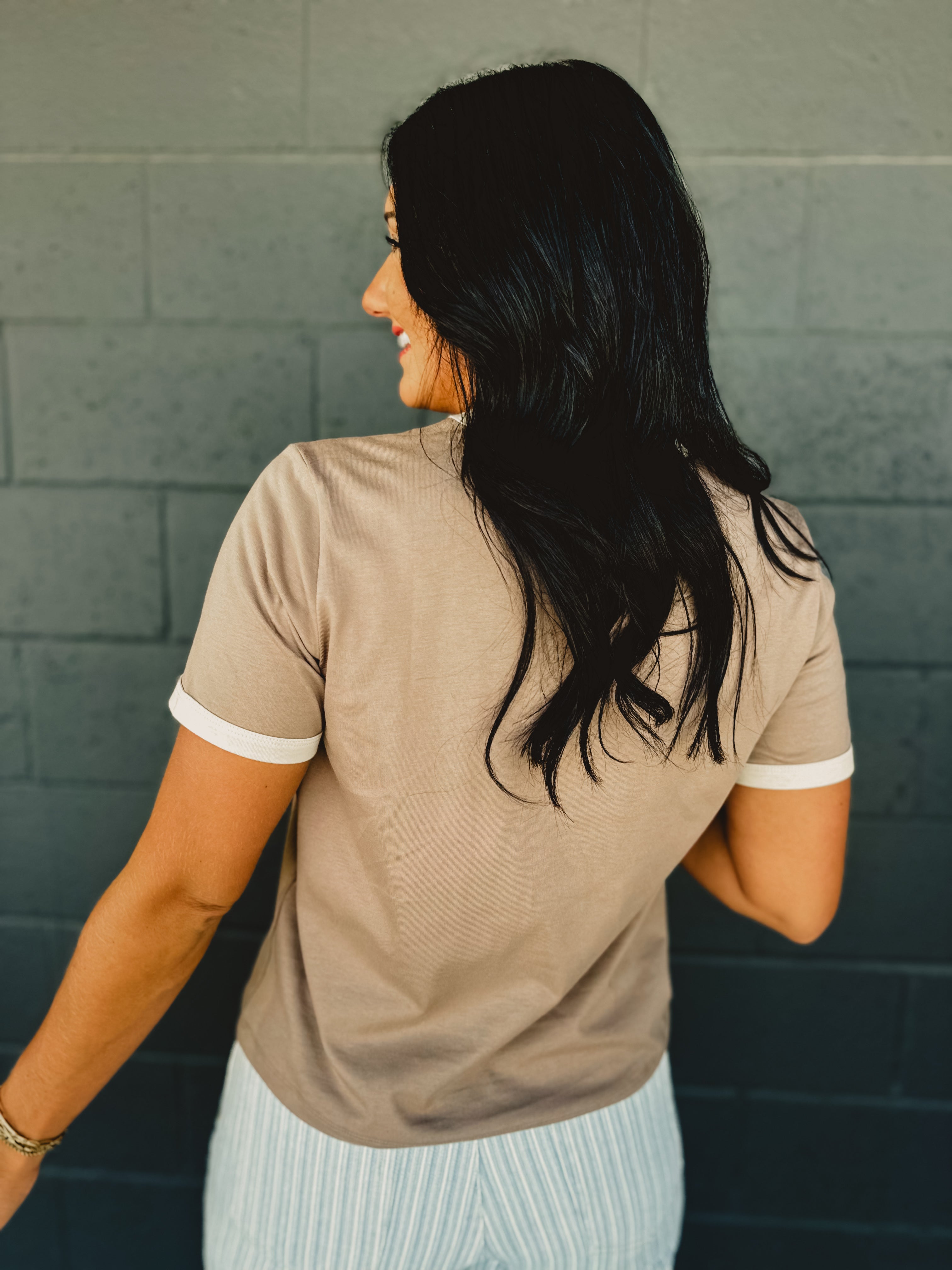 Rodeo Basic Knit Tee - Mocha/Ecru - Lace and Grace Boutique