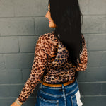 Leopard Mesh Mock Neck Top - Lace and Grace Boutique