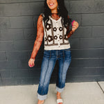 Floral Crochet Button Sweater Vest - Cream/Brown - Lace and Grace Boutique