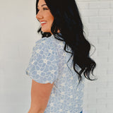 Tie Front Embroidered Top - Ice Blue - Lace and Grace Boutique