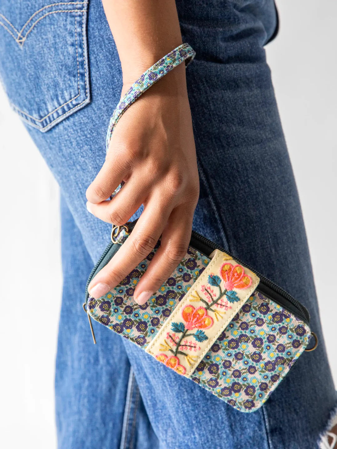 Natural Life Wristlet Wallet - Blue Floral Ditsy - Lace and Grace Boutique