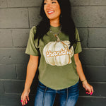 Thankful Pumpkin Graphic Tee - Moss - Lace and Grace Boutique