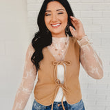 Textured Piping Detailed Vest - Mocha - Lace and Grace Boutique