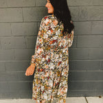 Floral Printed Chiffon Long Sleeve Midi Dress - Black - Lace and Grace Boutique