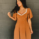 Flutter Sleeve Polka Dot Maxi Dress - Sepia - Lace and Grace Boutique