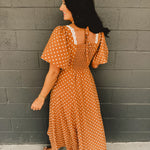 Flutter Sleeve Polka Dot Maxi Dress - Sepia - Lace and Grace Boutique