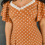 Flutter Sleeve Polka Dot Maxi Dress - Sepia - Lace and Grace Boutique