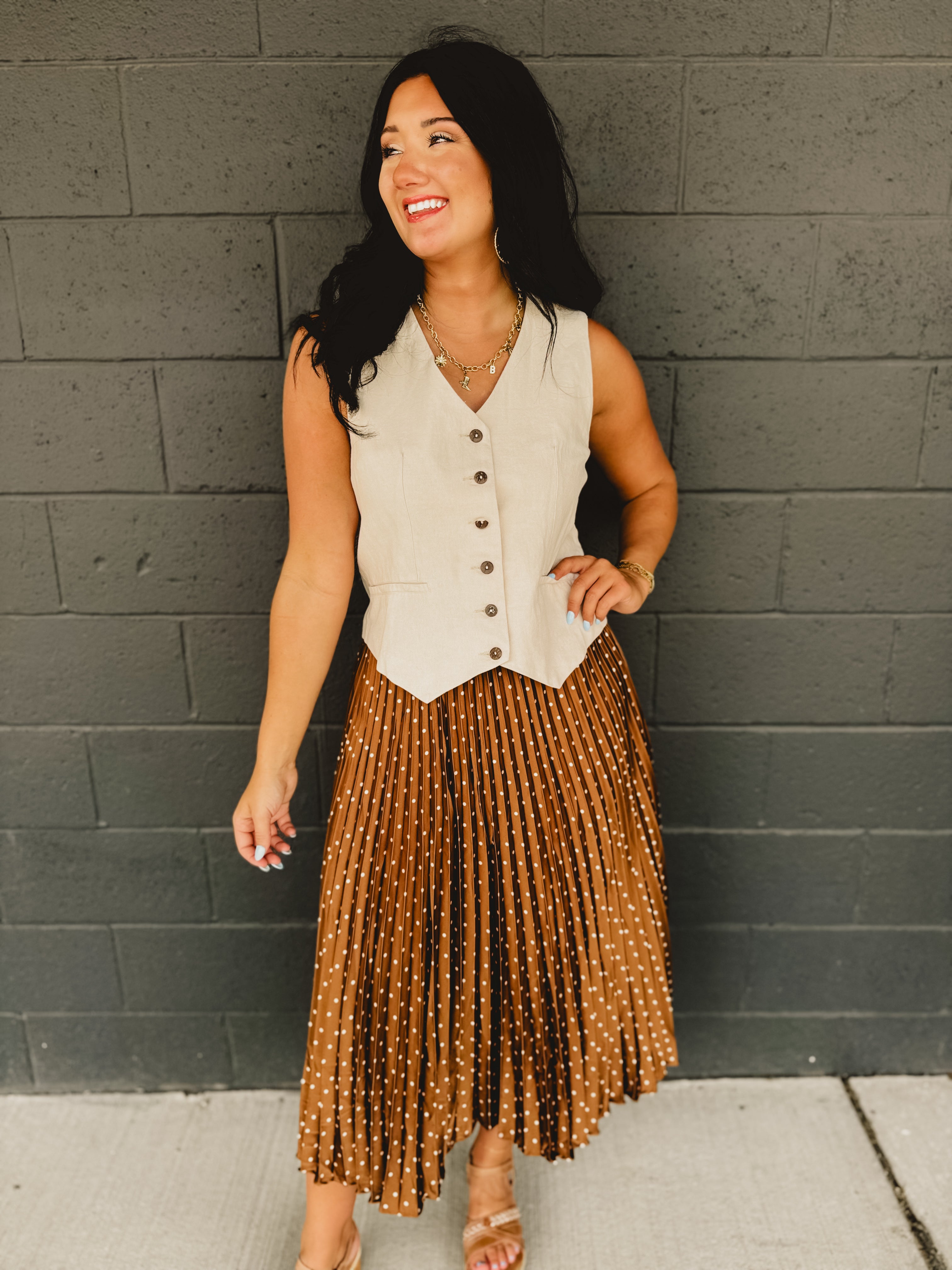 Cotton Linen Blend Vest - Natural - Lace and Grace Boutique