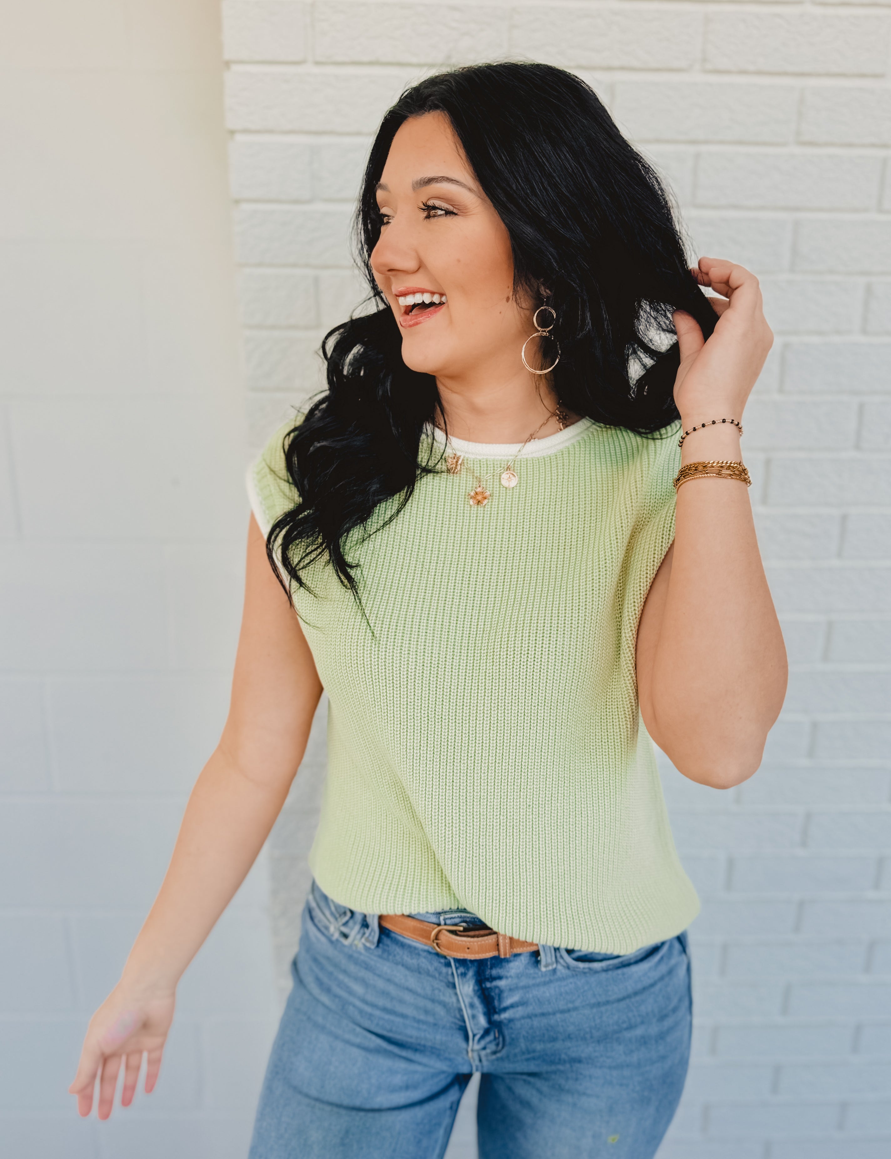 Contrast Rolled Edge Sweater - Light Sage - Lace and Grace Boutique