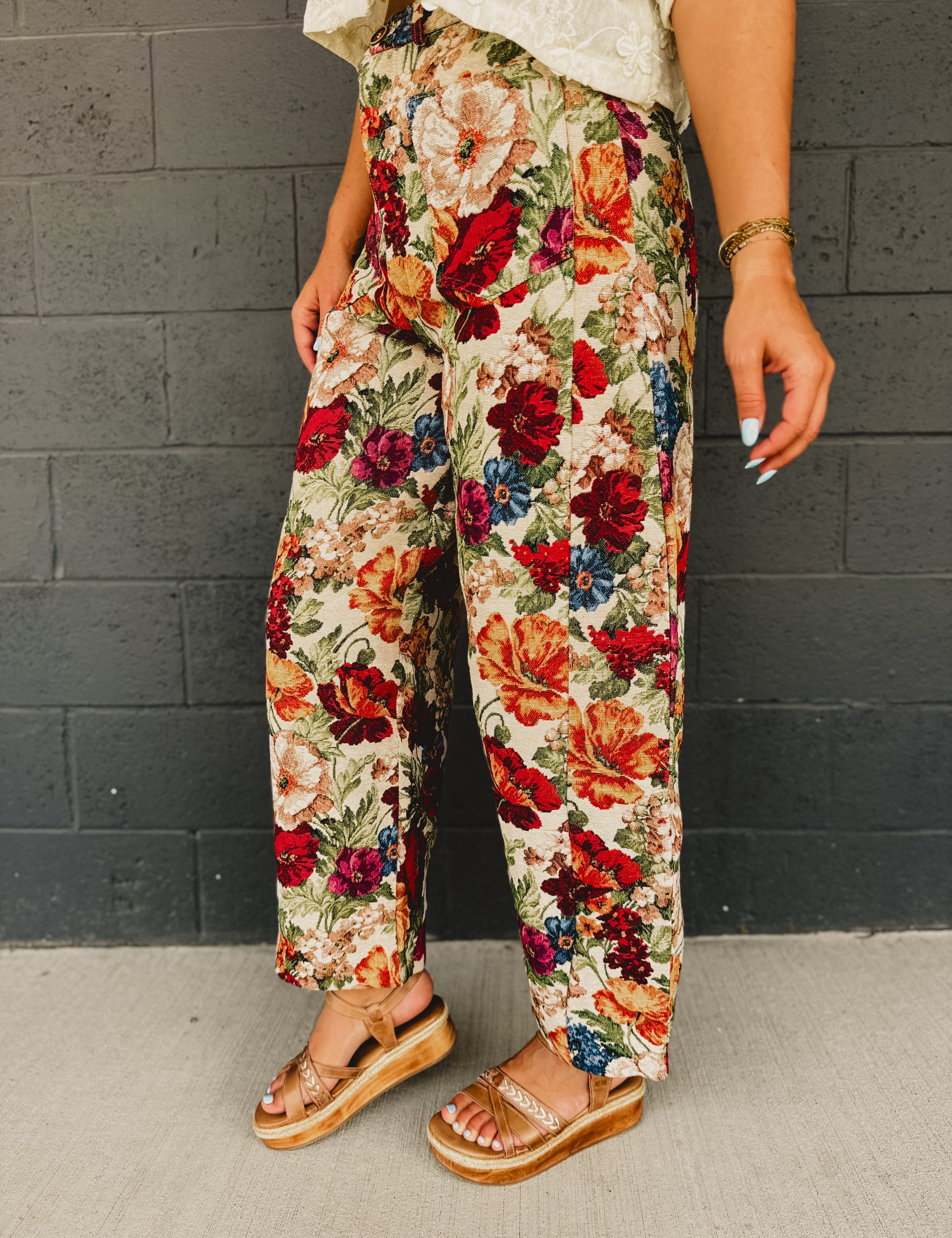 Floral Jacquard Barrel Pants - Multi - Lace and Grace Boutique