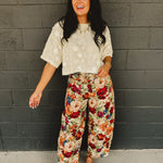 Floral Jacquard Barrel Pants - Multi - Lace and Grace Boutique