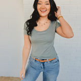 Ribbed Padded Knit Top - Teal Green - Lace and Grace Boutique