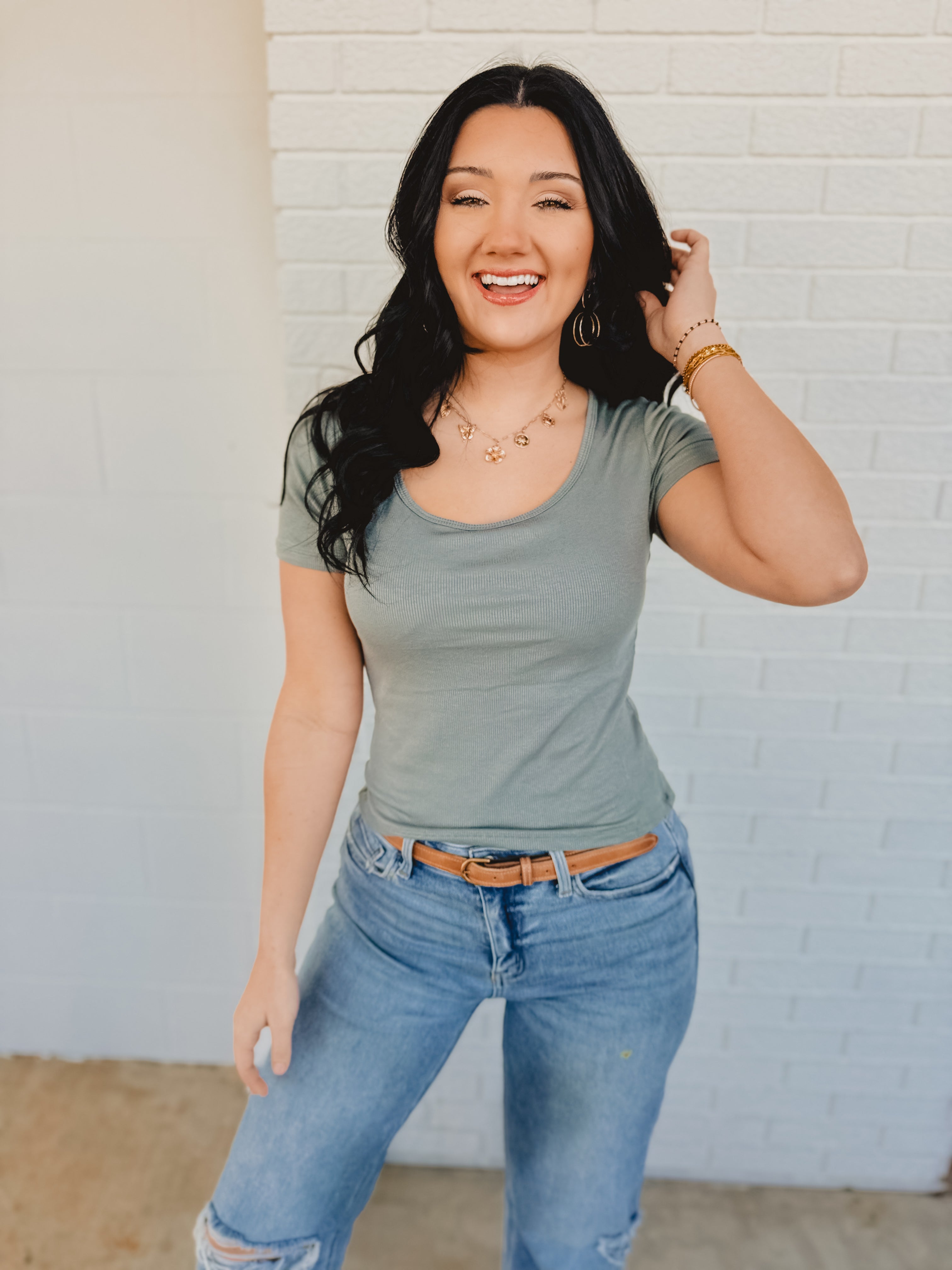 Ribbed Padded Knit Top - Teal Green - Lace and Grace Boutique