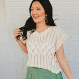 Scalloped Comfy V-Neck Oversized Sweater - Oatmeal - Lace and Grace Boutique