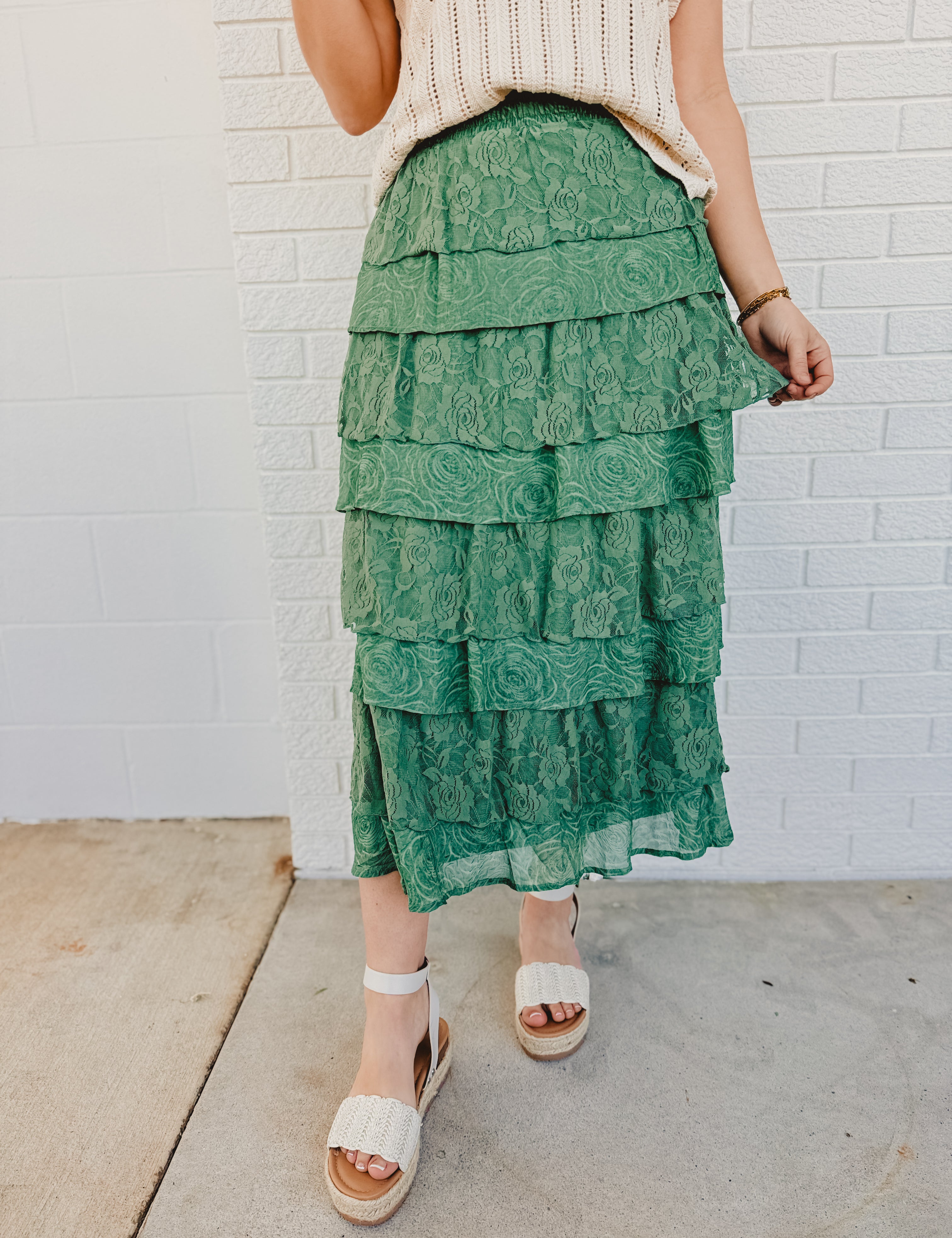 Lace Ruffle Tiered Maxi Skirt - Eucalyptus - Lace and Grace Boutique