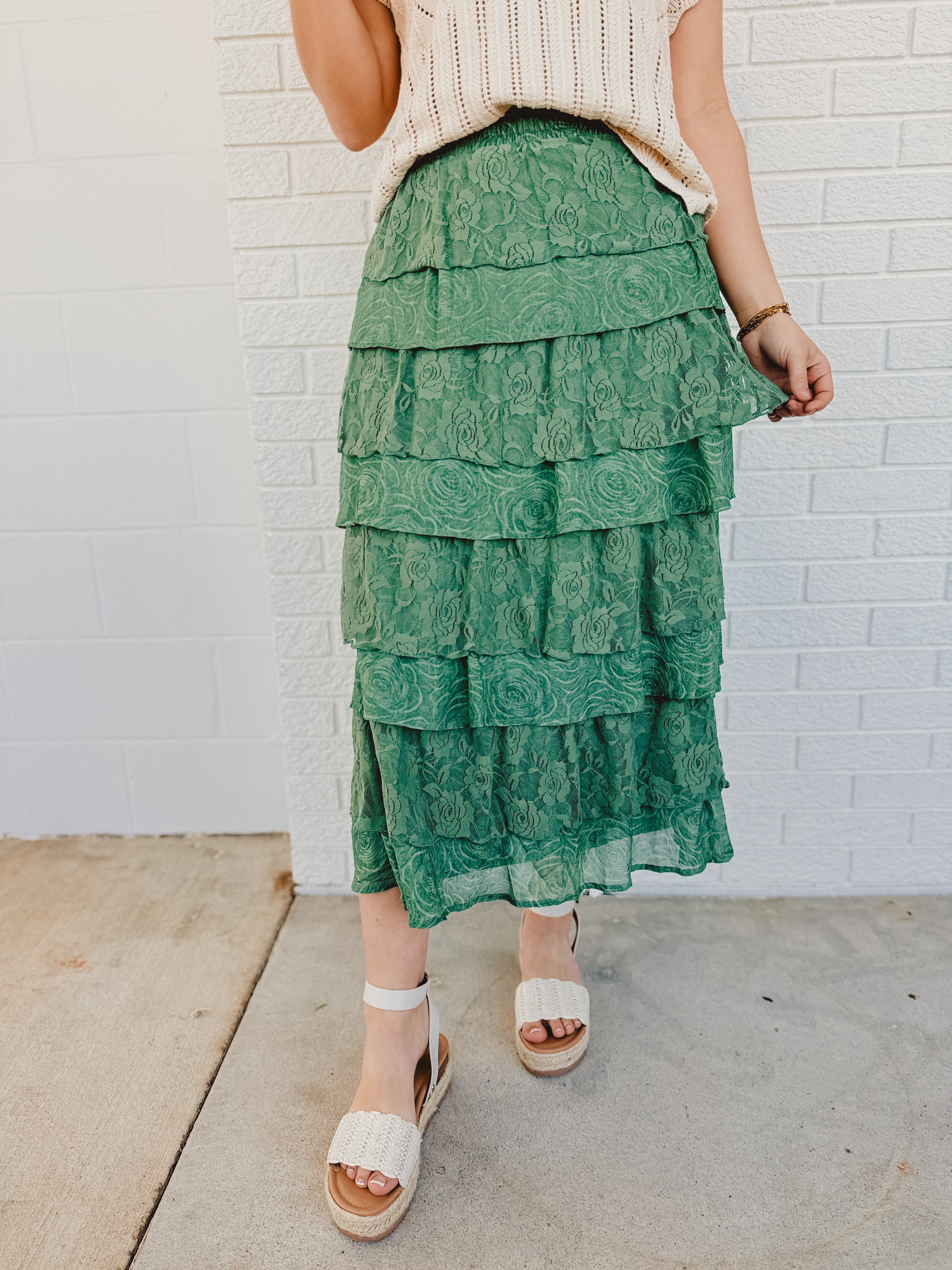 Lace Ruffle Tiered Maxi Skirt - Eucalyptus - Lace and Grace Boutique