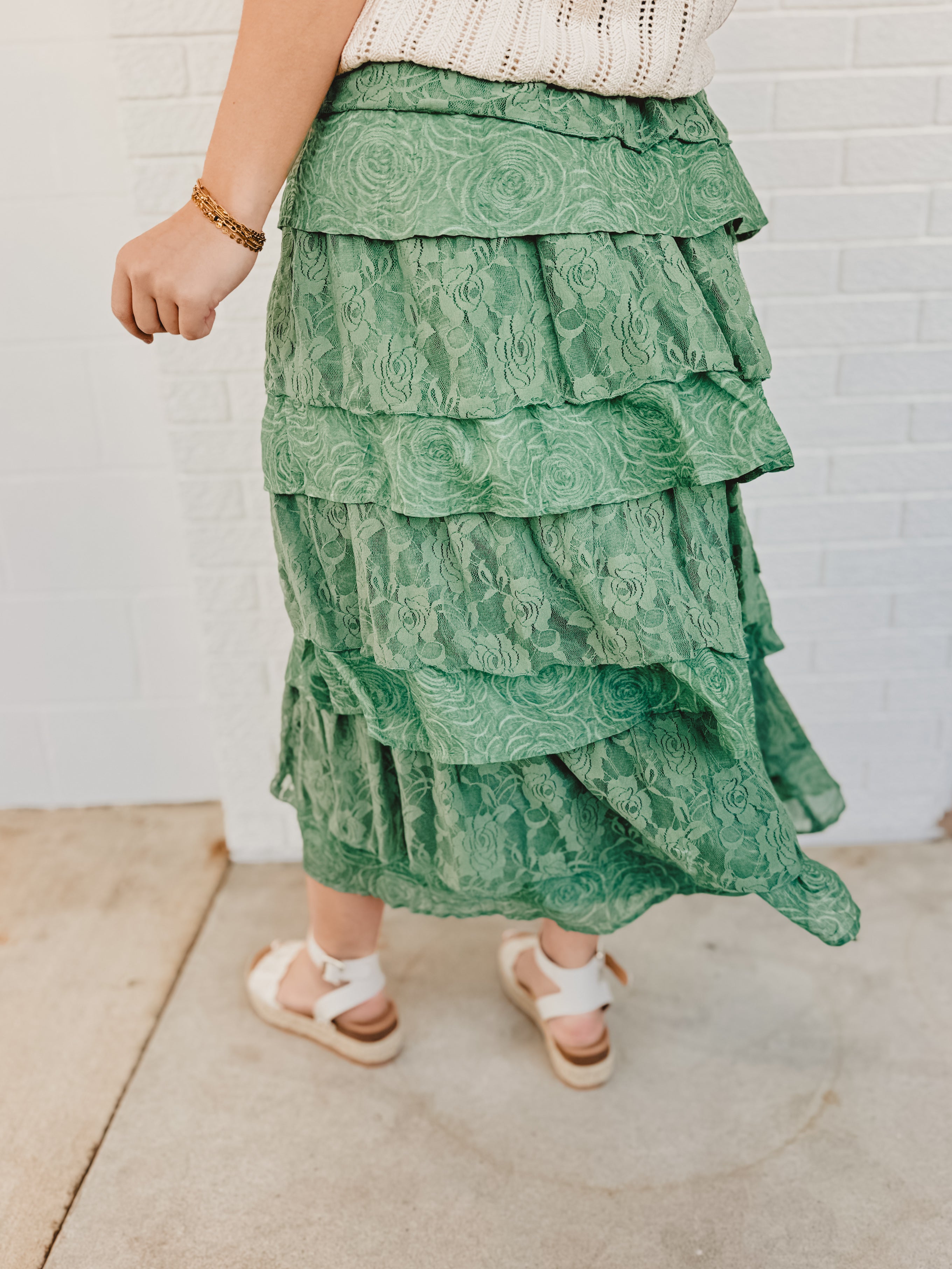 Lace Ruffle Tiered Maxi Skirt - Eucalyptus - Lace and Grace Boutique