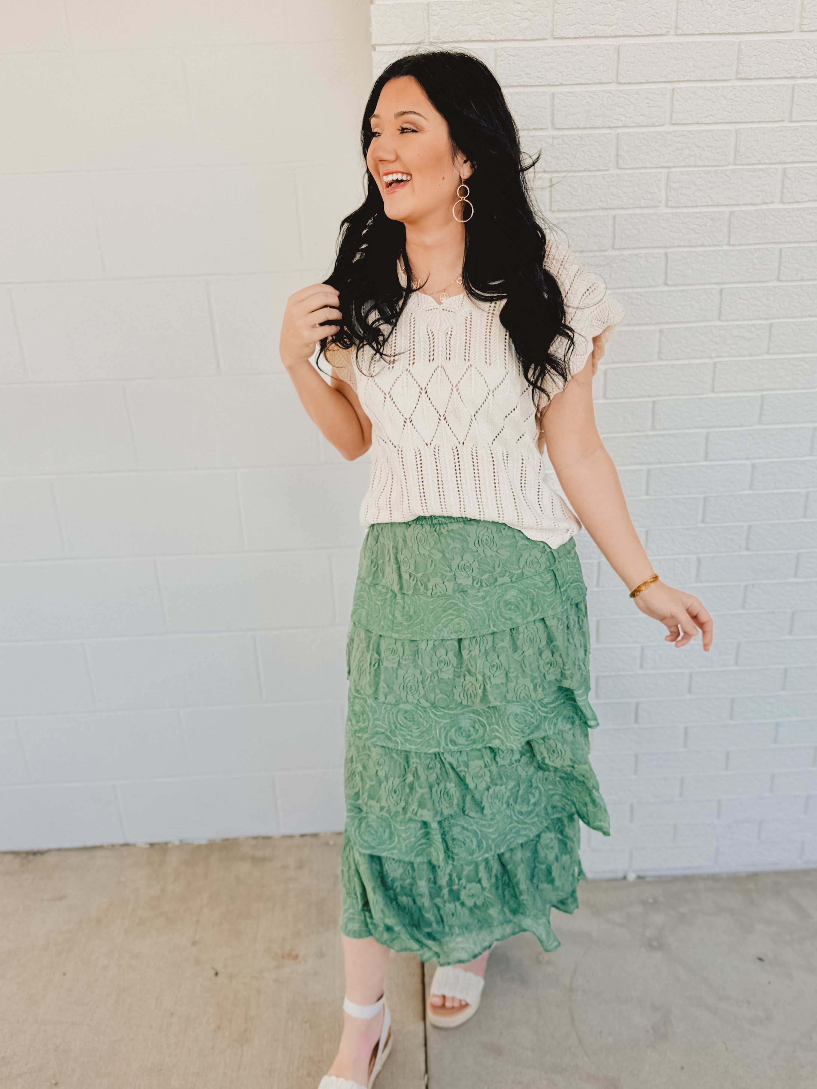 Lace Ruffle Tiered Maxi Skirt - Eucalyptus - Lace and Grace Boutique