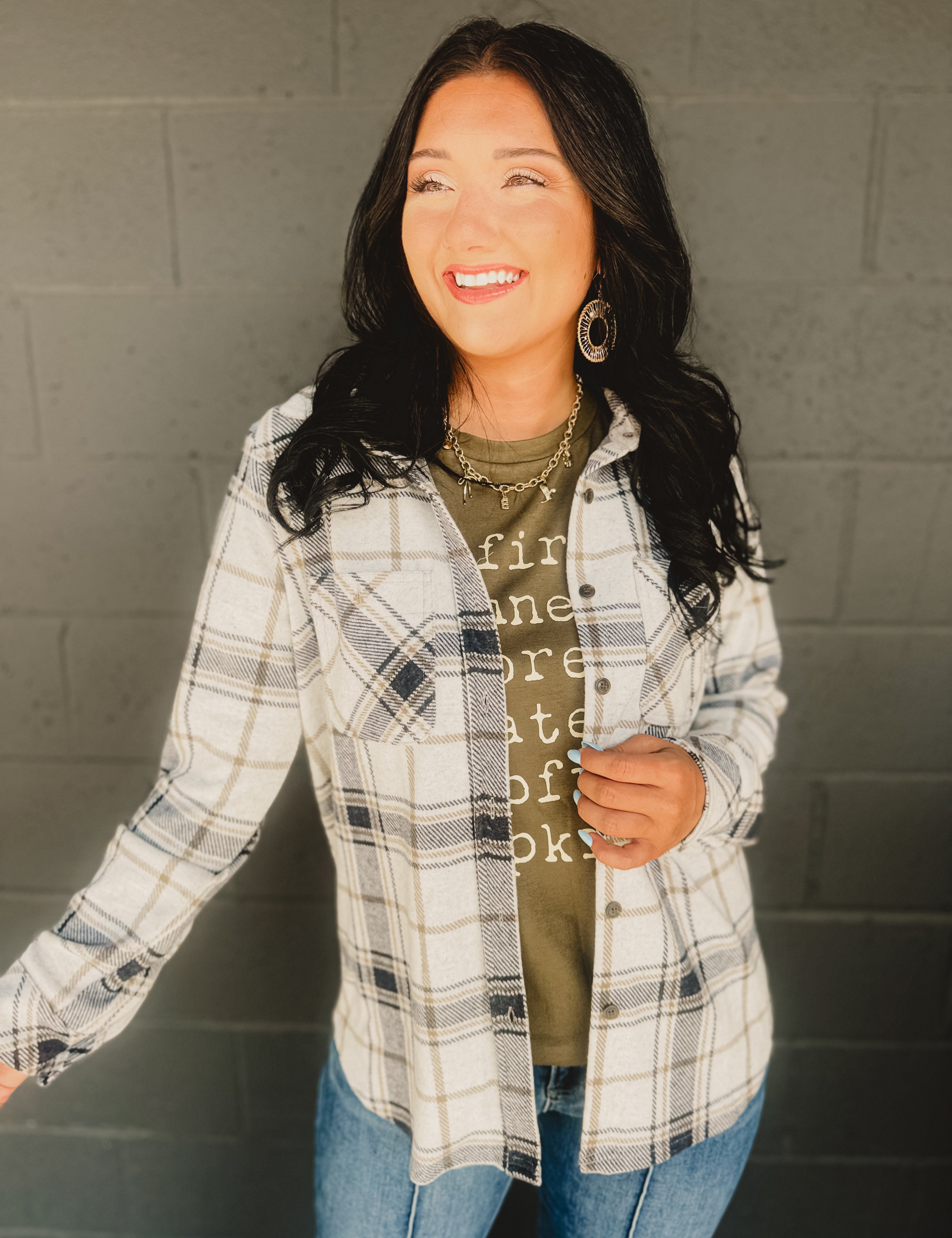 Plaid Button Up Flannel - Black Multi - Lace and Grace Boutique