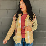 Mix Plaid Oversized Flannel - Mustard Multi - Lace and Grace Boutique