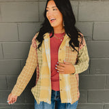 Mix Plaid Oversized Flannel - Mustard Multi - Lace and Grace Boutique