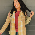 Mix Plaid Oversized Flannel - Mustard Multi - Lace and Grace Boutique
