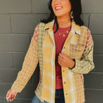 Mix Plaid Oversized Flannel - Mustard Multi - Lace and Grace Boutique
