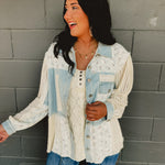 POL Knit Sleeve Denim Jacket - Light Denim - Lace and Grace Boutique