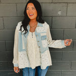 POL Knit Sleeve Denim Jacket - Light Denim - Lace and Grace Boutique