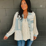 POL Knit Sleeve Denim Jacket - Light Denim - Lace and Grace Boutique