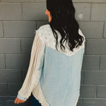 POL Knit Sleeve Denim Jacket - Light Denim - Lace and Grace Boutique