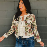 Floral Button Down Jacquard Jacket - Lace and Grace Boutique