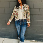 Floral Button Down Jacquard Jacket - Lace and Grace Boutique