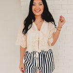 Floral Embroidery Tie Front Blouse - Ivory - Lace and Grace Boutique