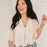 Floral Embroidery Tie Front Blouse - Ivory - Lace and Grace Boutique