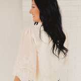 Floral Embroidery Tie Front Blouse - Ivory - Lace and Grace Boutique