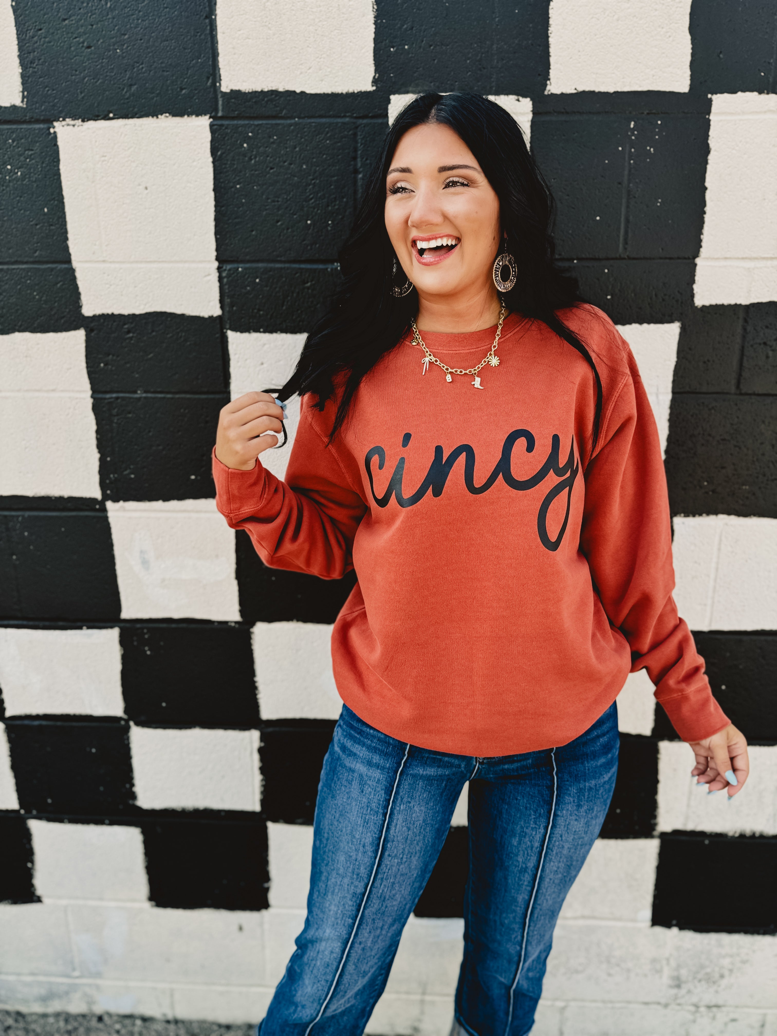 Cincy Dyed Fleece Sweatshirt - Orange - Lace and Grace Boutique