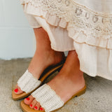 Scallop Design Raffia Sandal - Bone - Lace and Grace Boutique