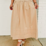 Pintuck Detailed Embroidery Edge Cotton Skirt - Khaki - Lace and Grace Boutique