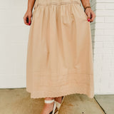 Pintuck Detailed Embroidery Edge Cotton Skirt - Khaki - Lace and Grace Boutique