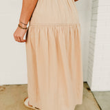 Pintuck Detailed Embroidery Edge Cotton Skirt - Khaki - Lace and Grace Boutique