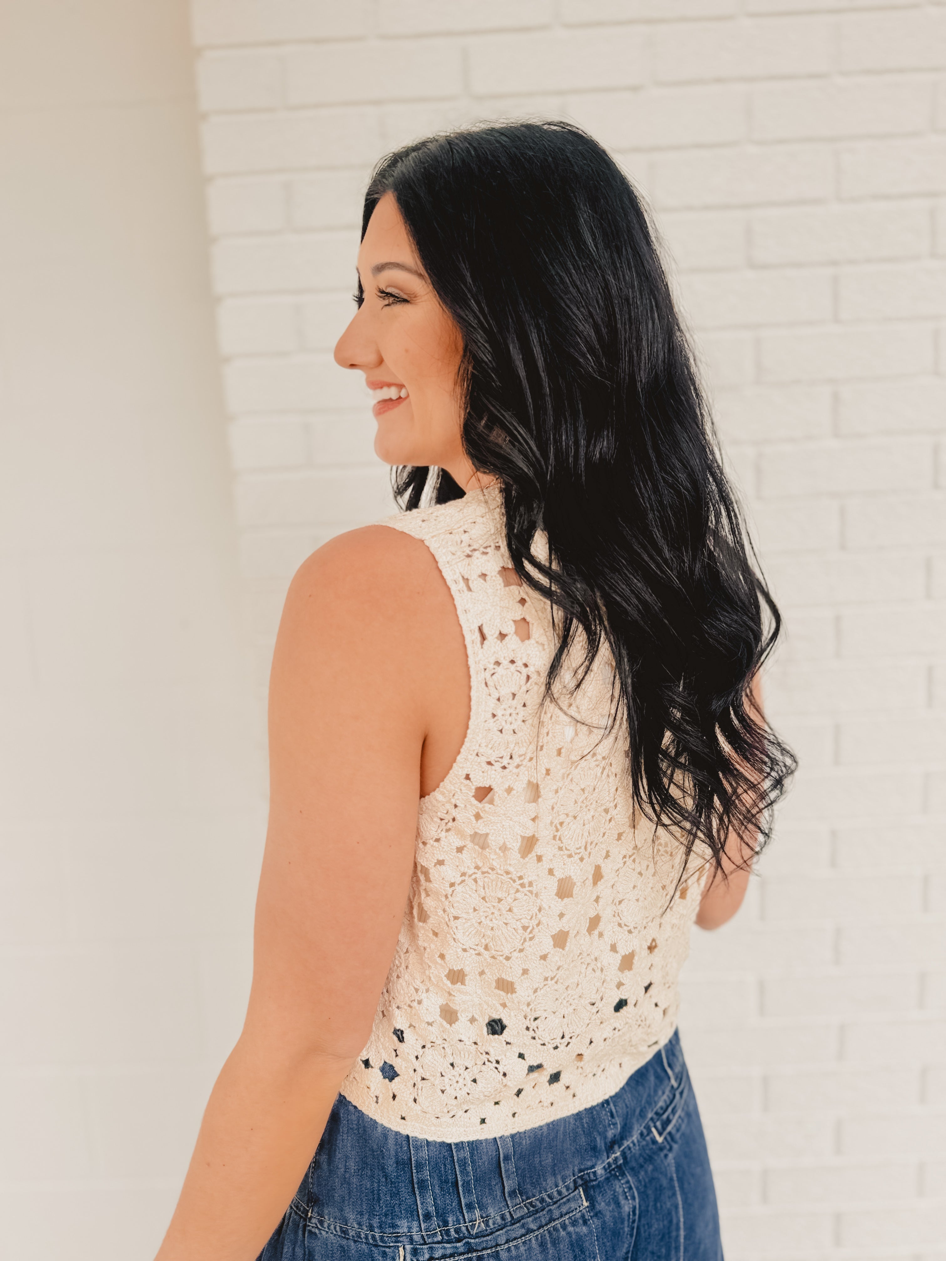 Crochet Knit Vest - Natural - Lace and Grace Boutique