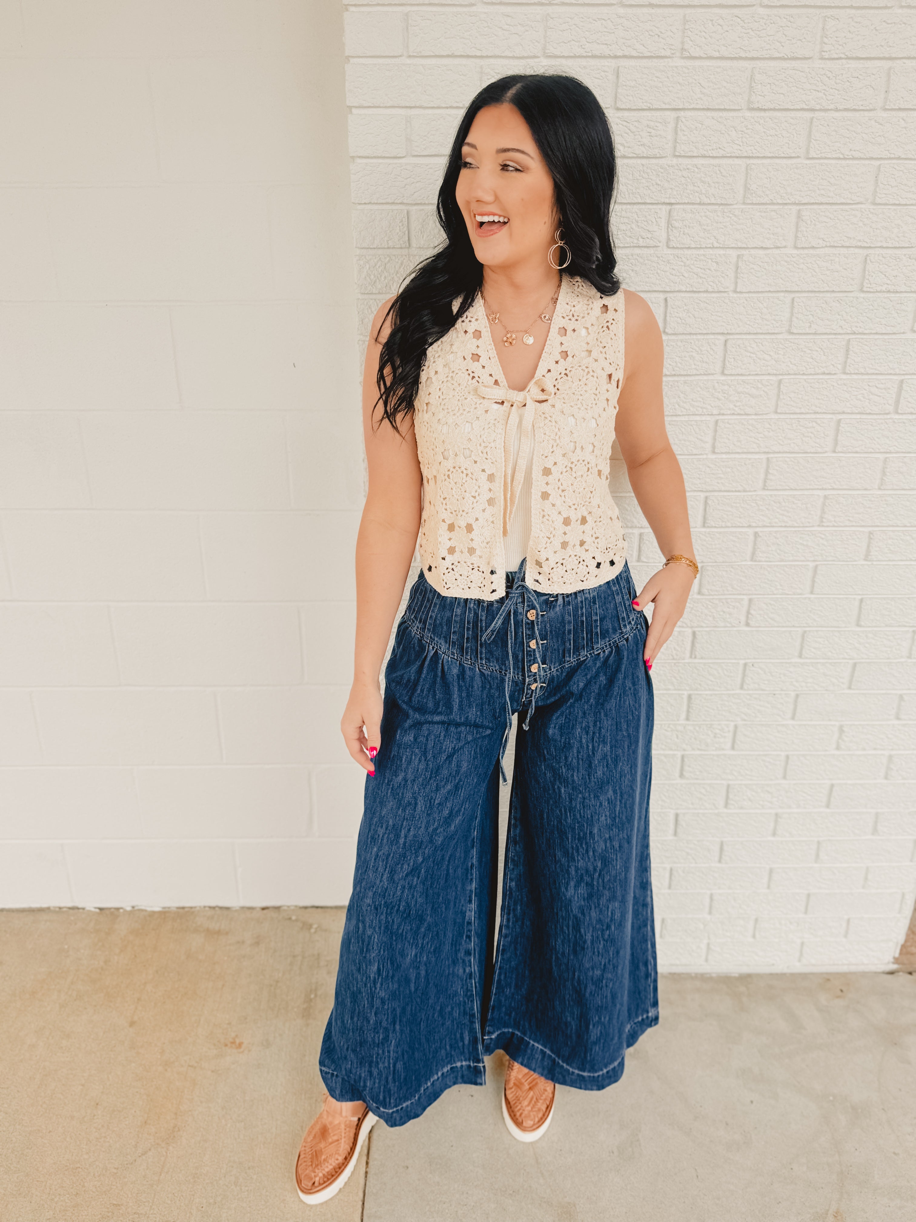 Crochet Knit Vest - Natural - Lace and Grace Boutique